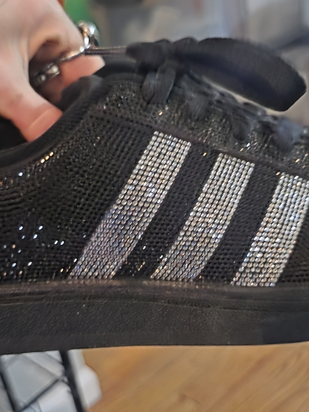 Black Sparkle Sneaker with Silver Crystal Stripes